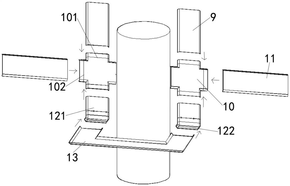 Supporting steel pipe stand column and fire pool wall connecting structure and construction method