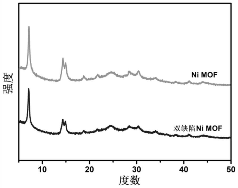 Double-defect ultrathin metal organic framework nanosheet catalyst, preparation method and application thereof