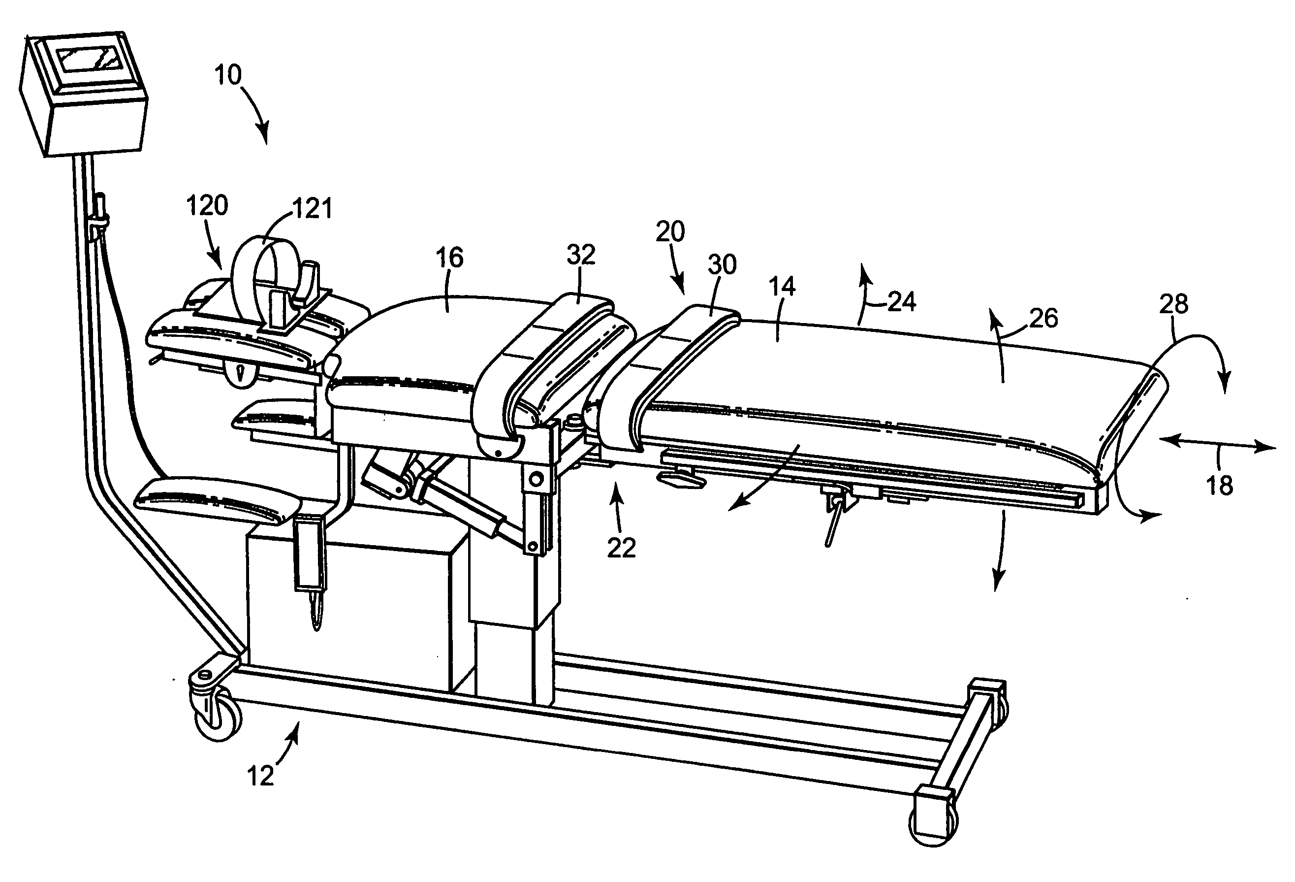 Multi-axis cervical and lumbar traction table