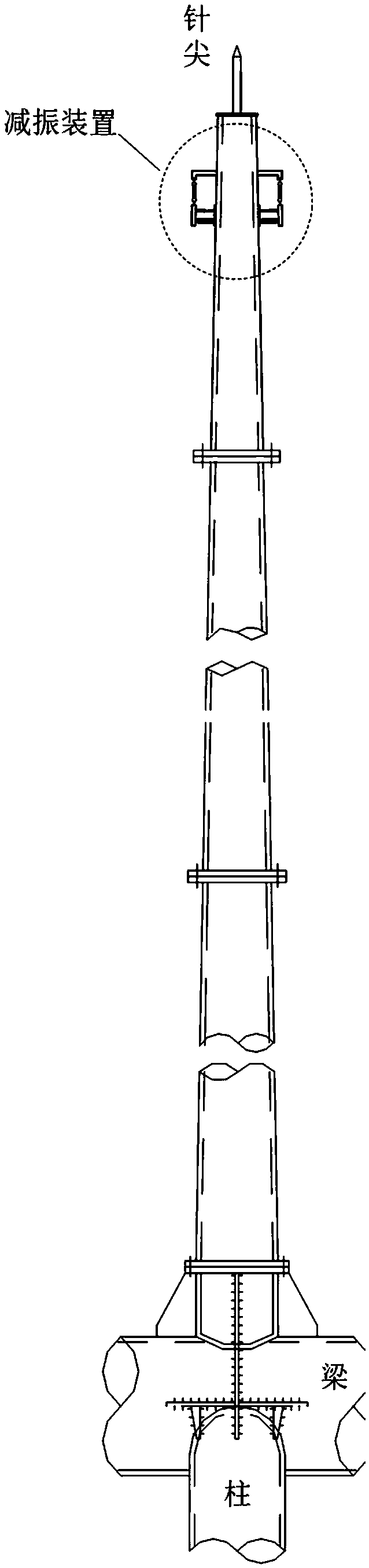 A lightning rod vibration absorbing device for a substation