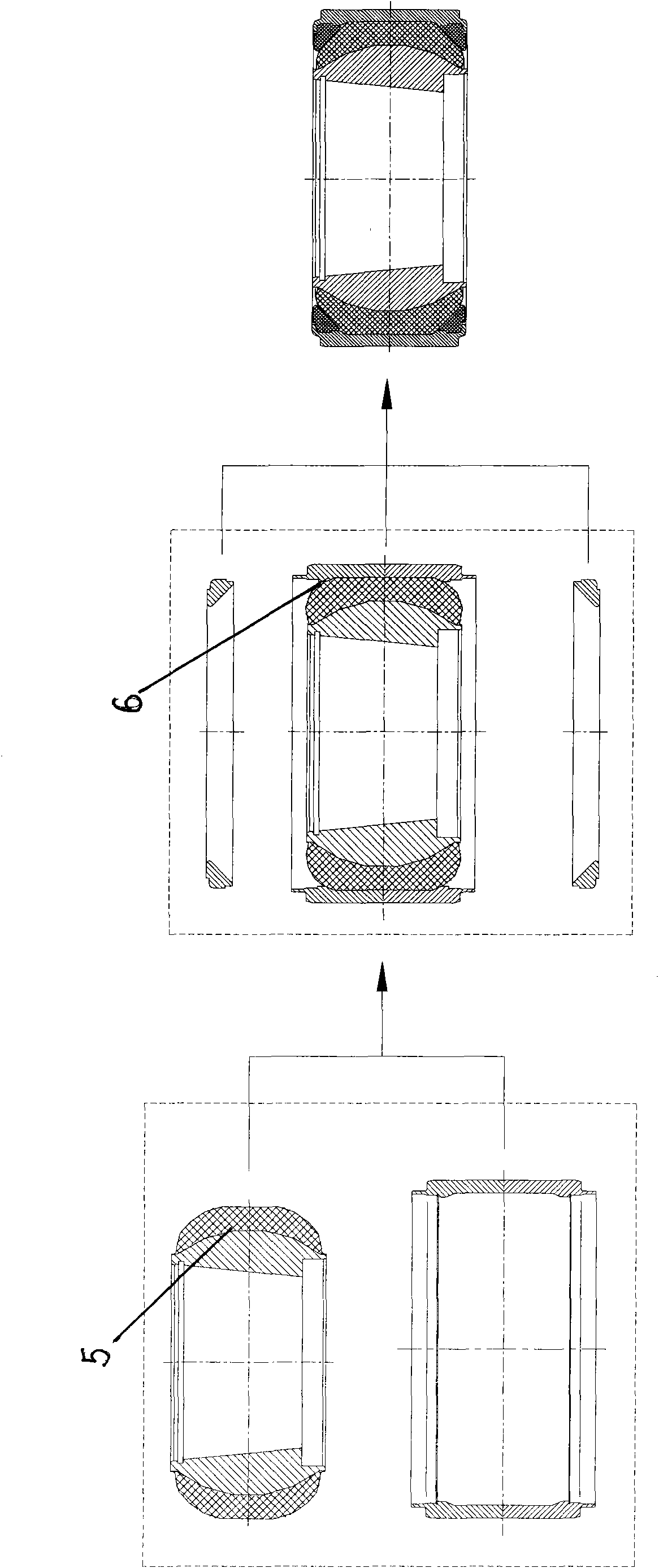 Method for assembling spherical hinge rubber elastic element and product thereof