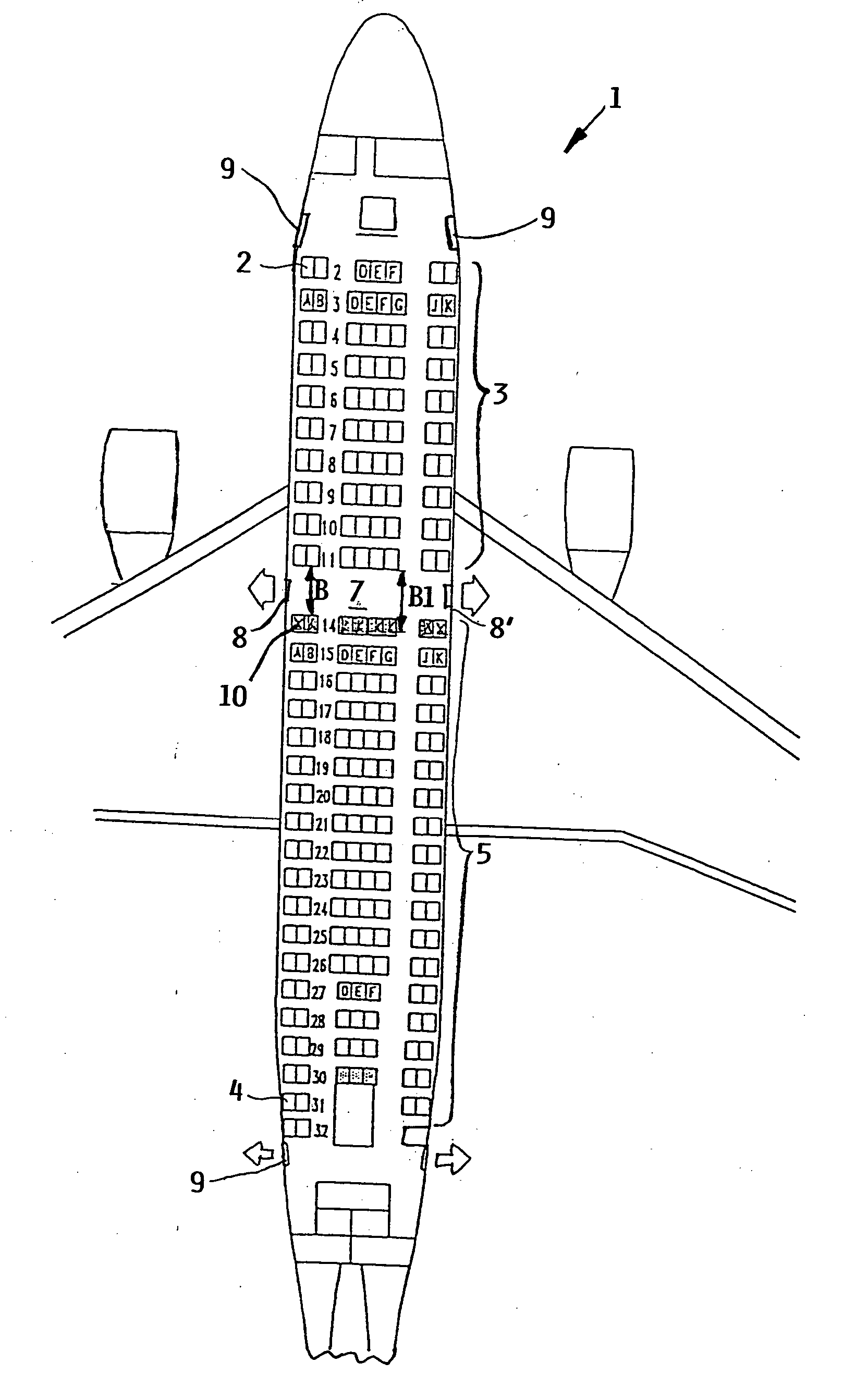 Seating arrangement especially adjoining an emergency exit in an aircraft passenger cabin