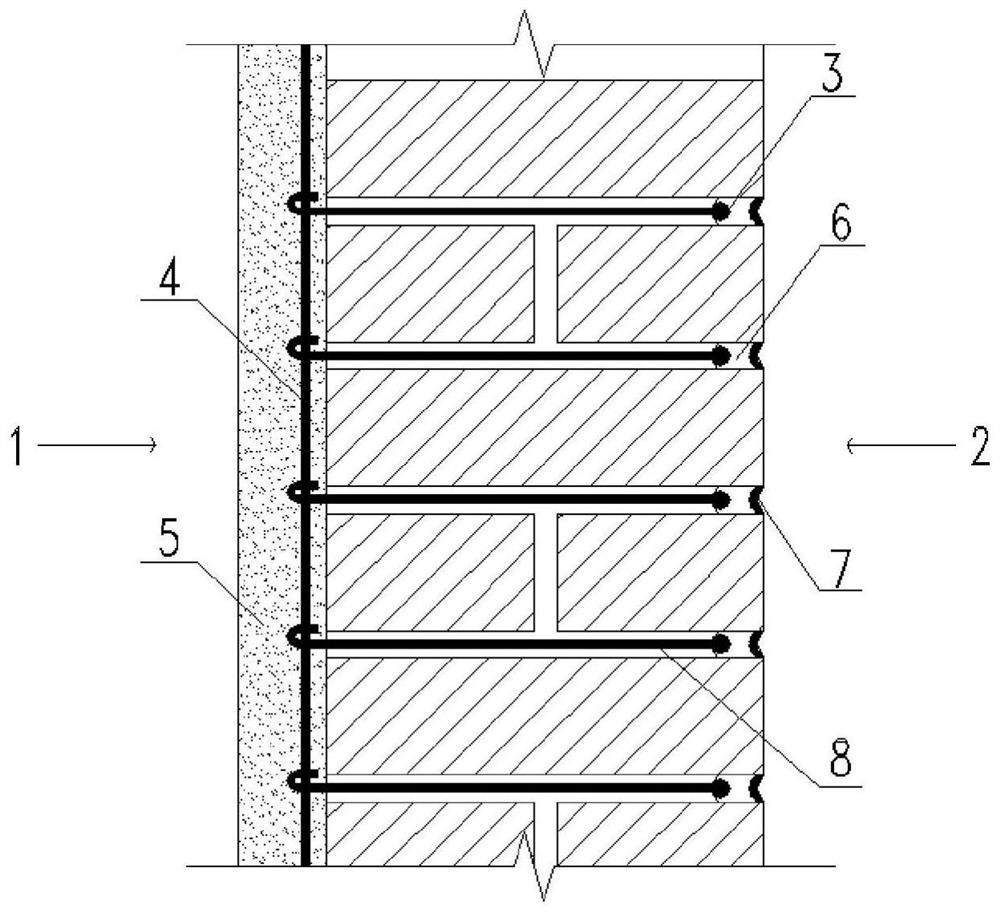 Mesh fiber structure for reinforcing plain brick wall