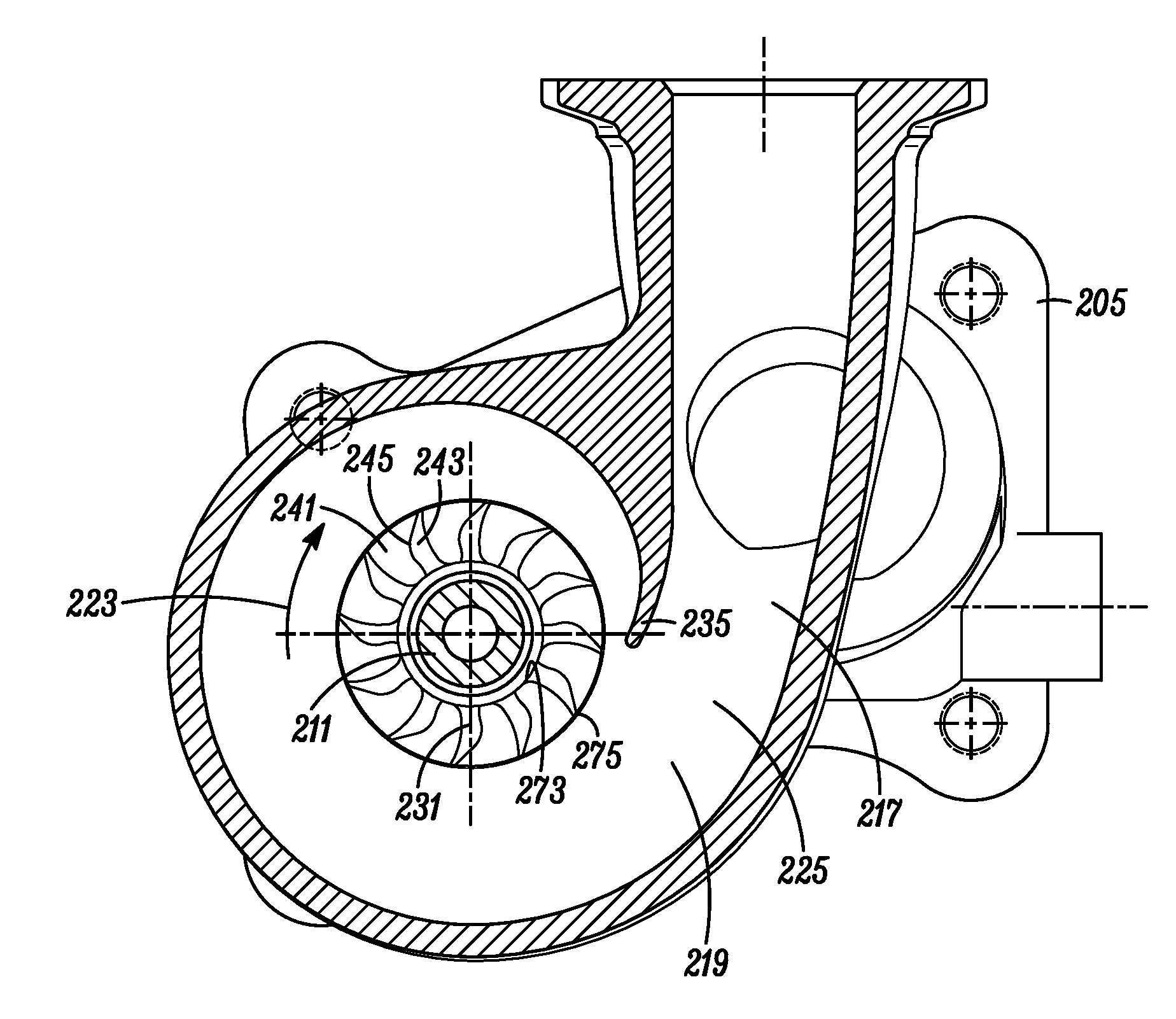 Axial turbine wheel with curved leading edge