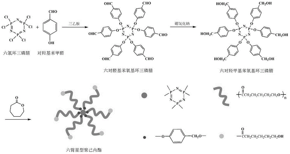 Epoxy resin toughening agent based on cyclotriphosphazene six-arm star polymer and preparation method for epoxy resin toughening agent