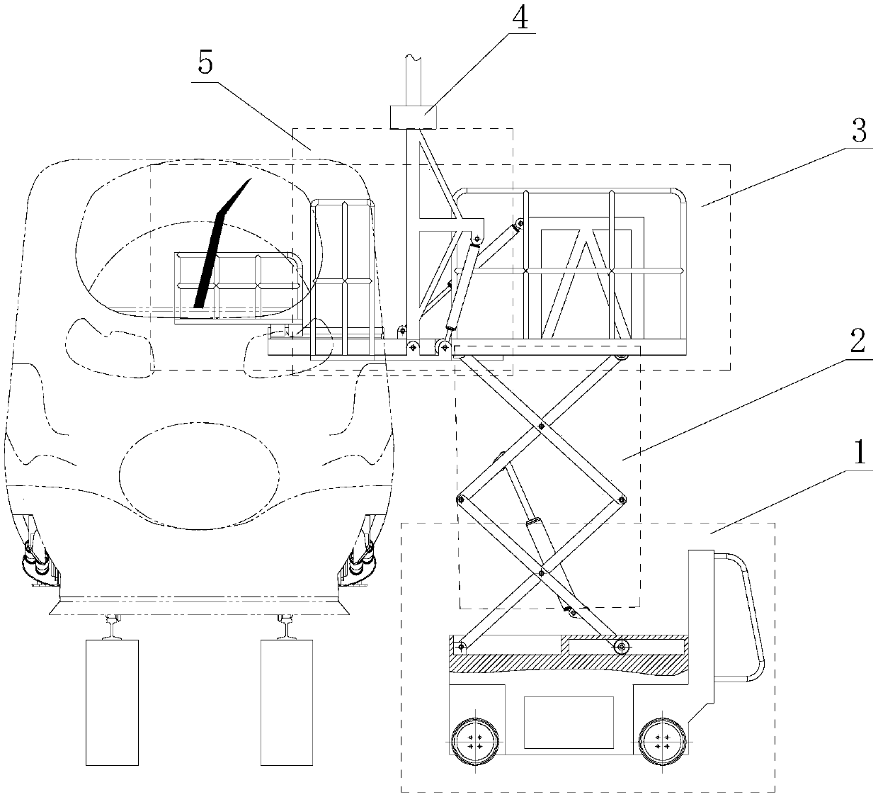 Maintenance platform of stretching-type bullet train windshield wiper