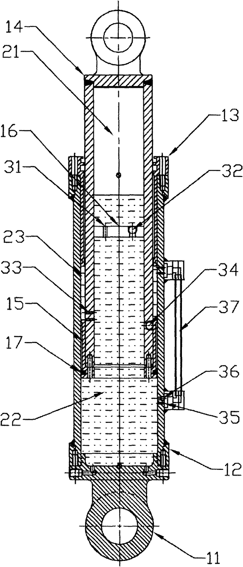 Empty/full load self-adaptive pressure compensation oil-pneumatic suspension cylinder