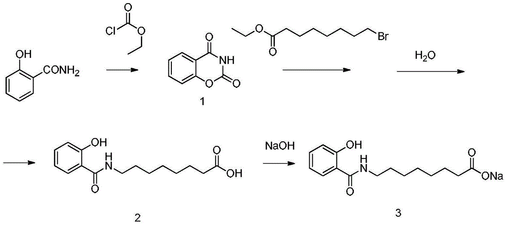 Method for preparing sodium, 8-(2-hydroxybenzamido)octanoate