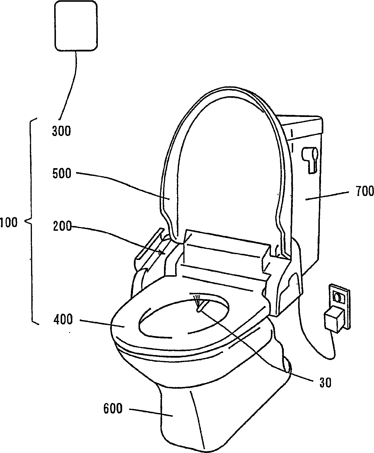 Nozzle device and hygienic washing device with same