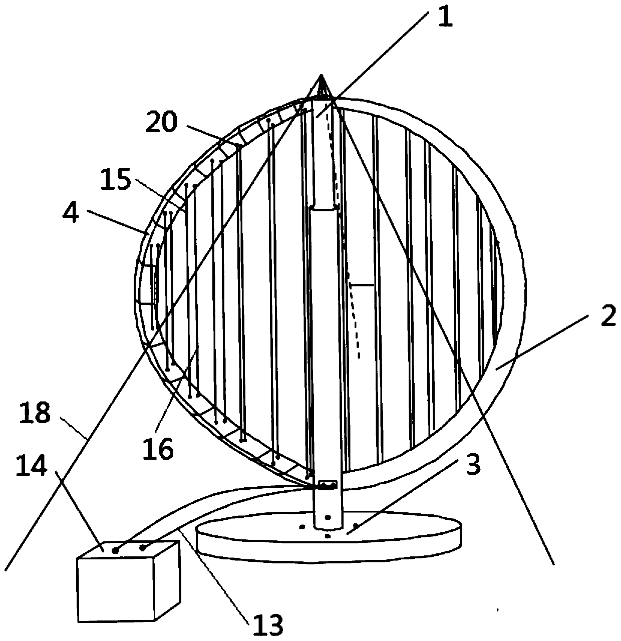 A wind turbine in the shape of a harp