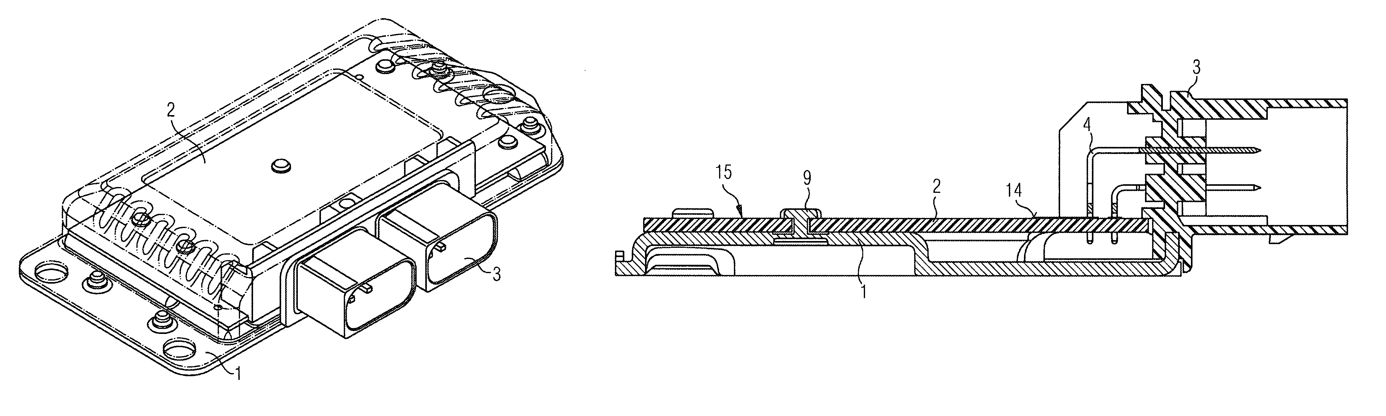 Electric device having a plastic plug part arranged on a circuit support