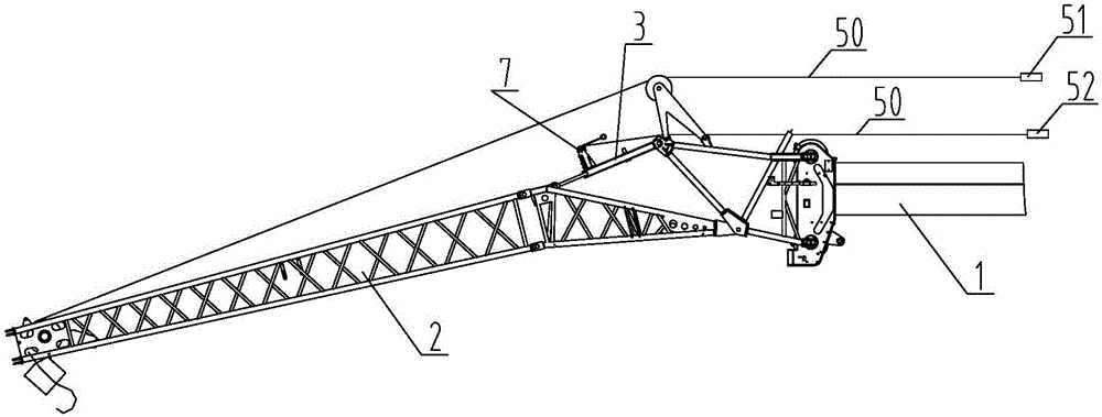 Crane boom mechanism and crane