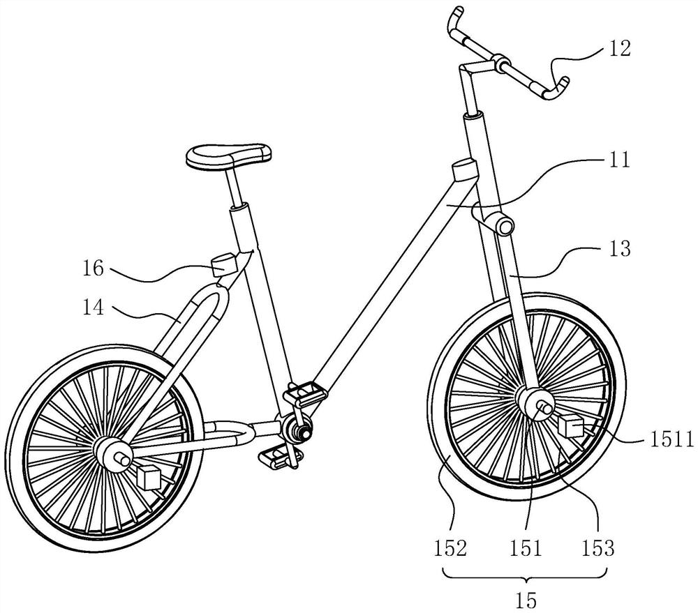 Shared bicycle, shared bicycle garage and shared bicycle parking and taking control method