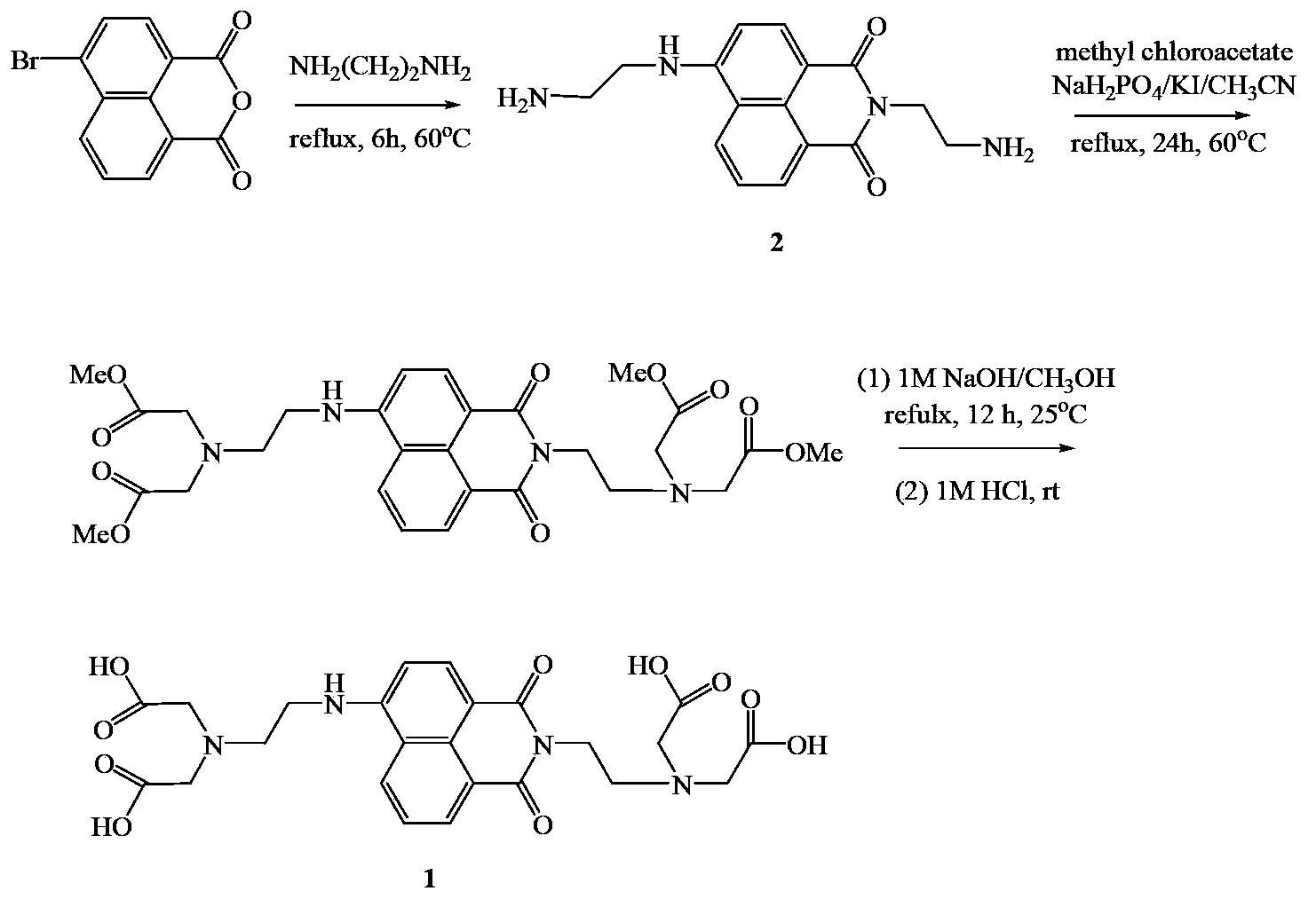 Preparation method of 1,8-naphthalimide derivative fluorescent probe and method for detecting casein by using biological probe