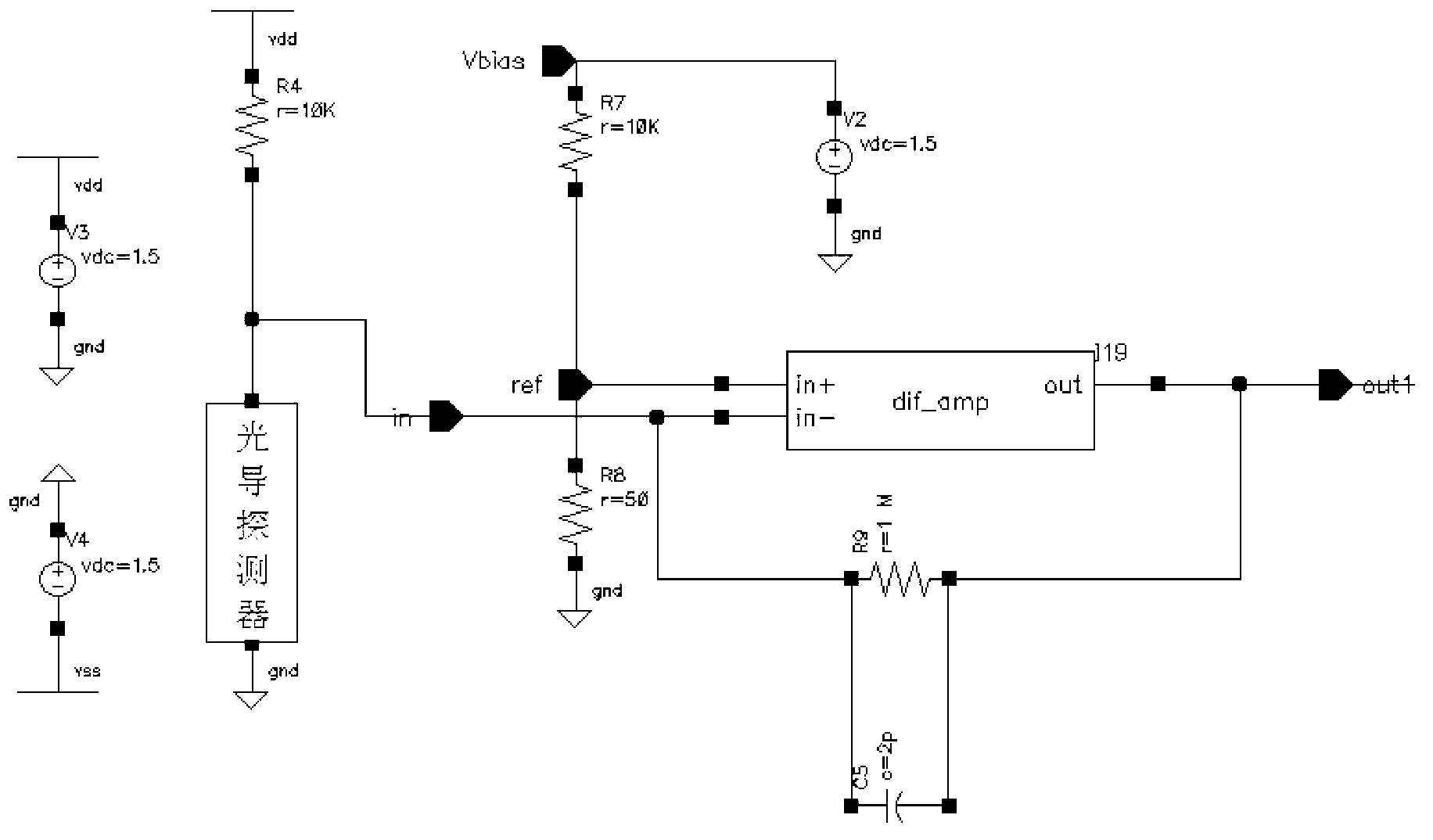 Complementary metal oxide semiconductor (CMOS) amplifying circuit matched with infrared low-impedance photoconductive detector
