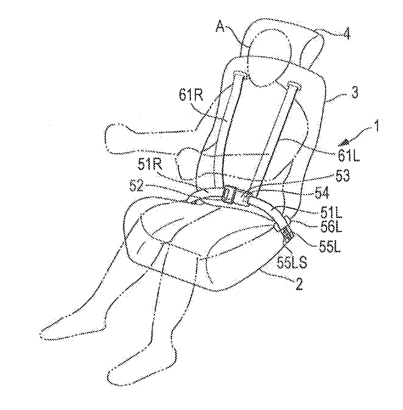 Four-point seat belt device