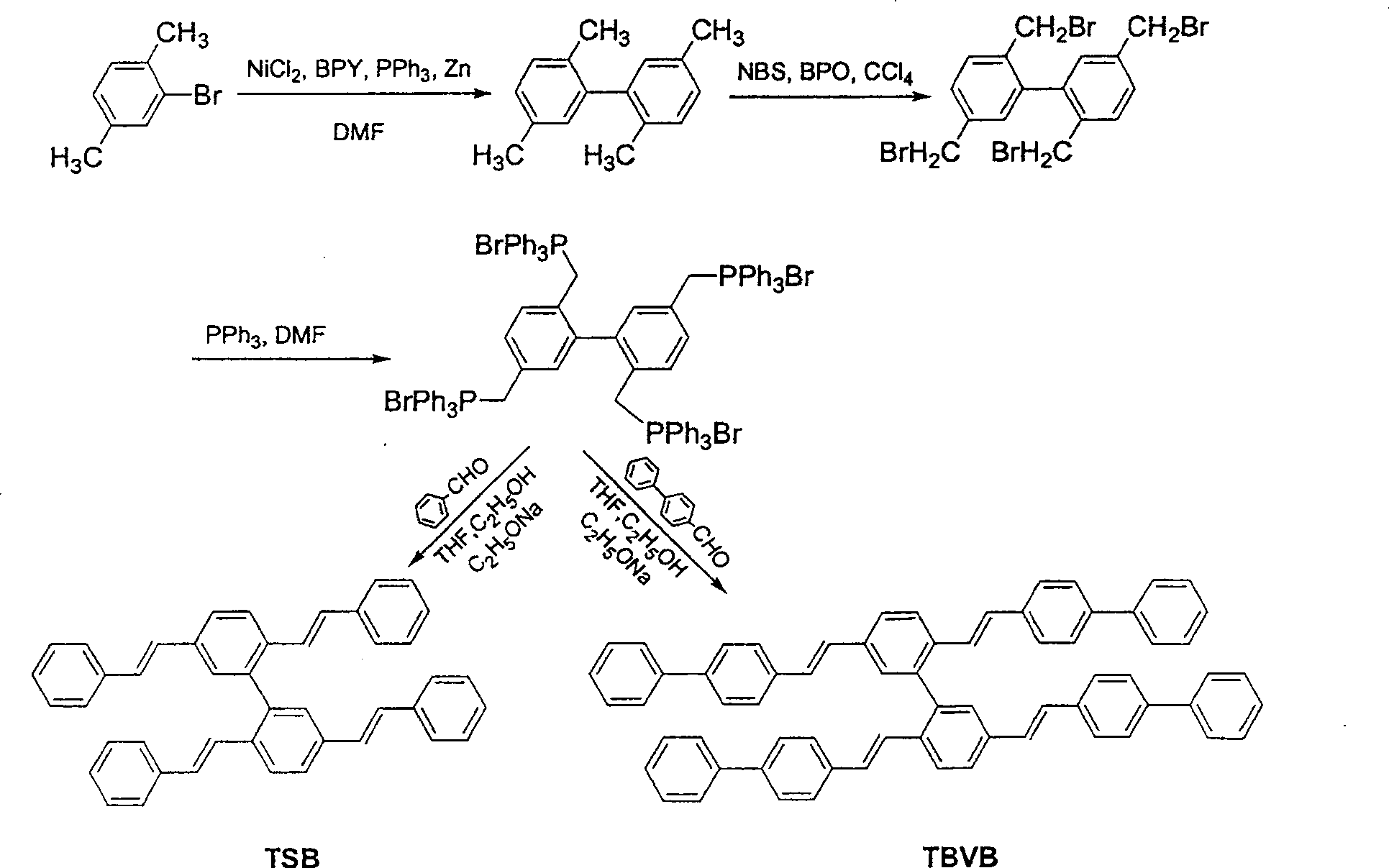 PPV luminescence oligomer containing biphenyl center