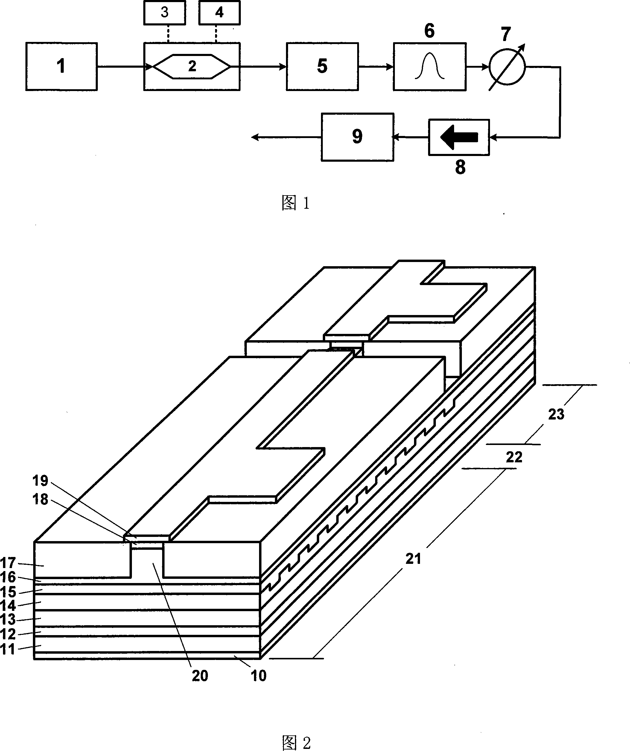 Integrated opto-electronic device for generating high-frequency microwave by SOA four-wave mixing effect