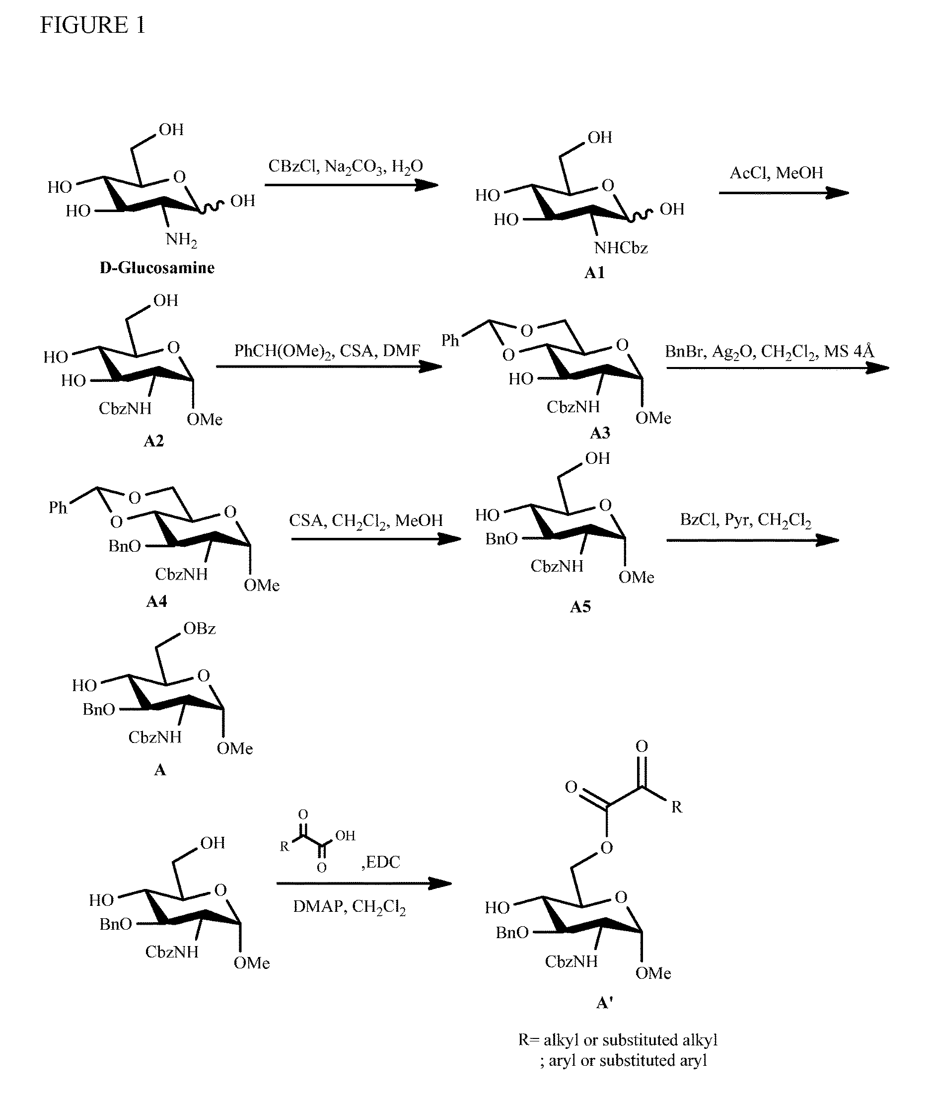 Preparation of monosaccharides, disaccharides, trisaccharides, and pentasaccharides of heparinoids
