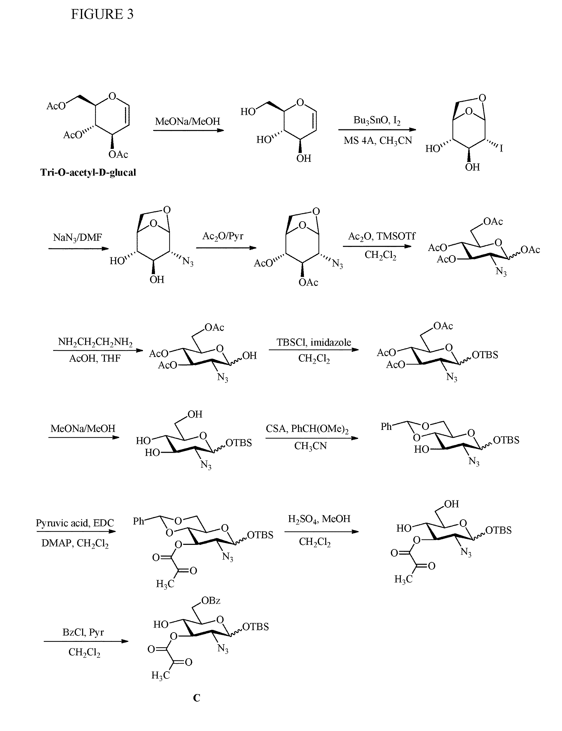 Preparation of monosaccharides, disaccharides, trisaccharides, and pentasaccharides of heparinoids