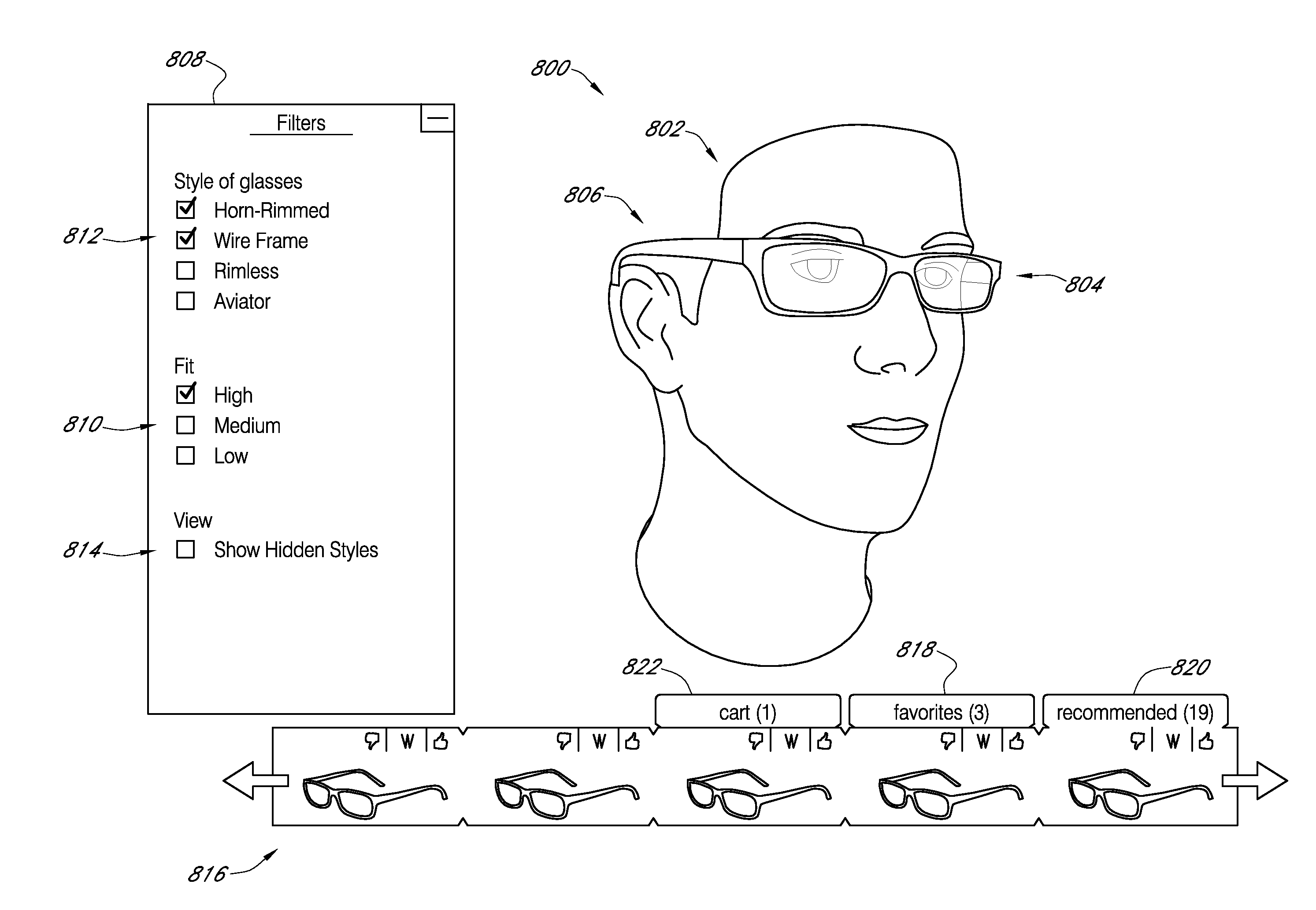 Method for eyewear fitting, recommendation, and customization using collision detection