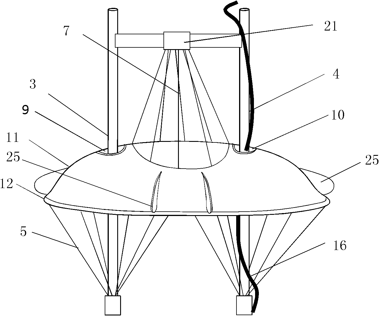 Retractable inflation-type wind energy umbrella sail device with double brackets