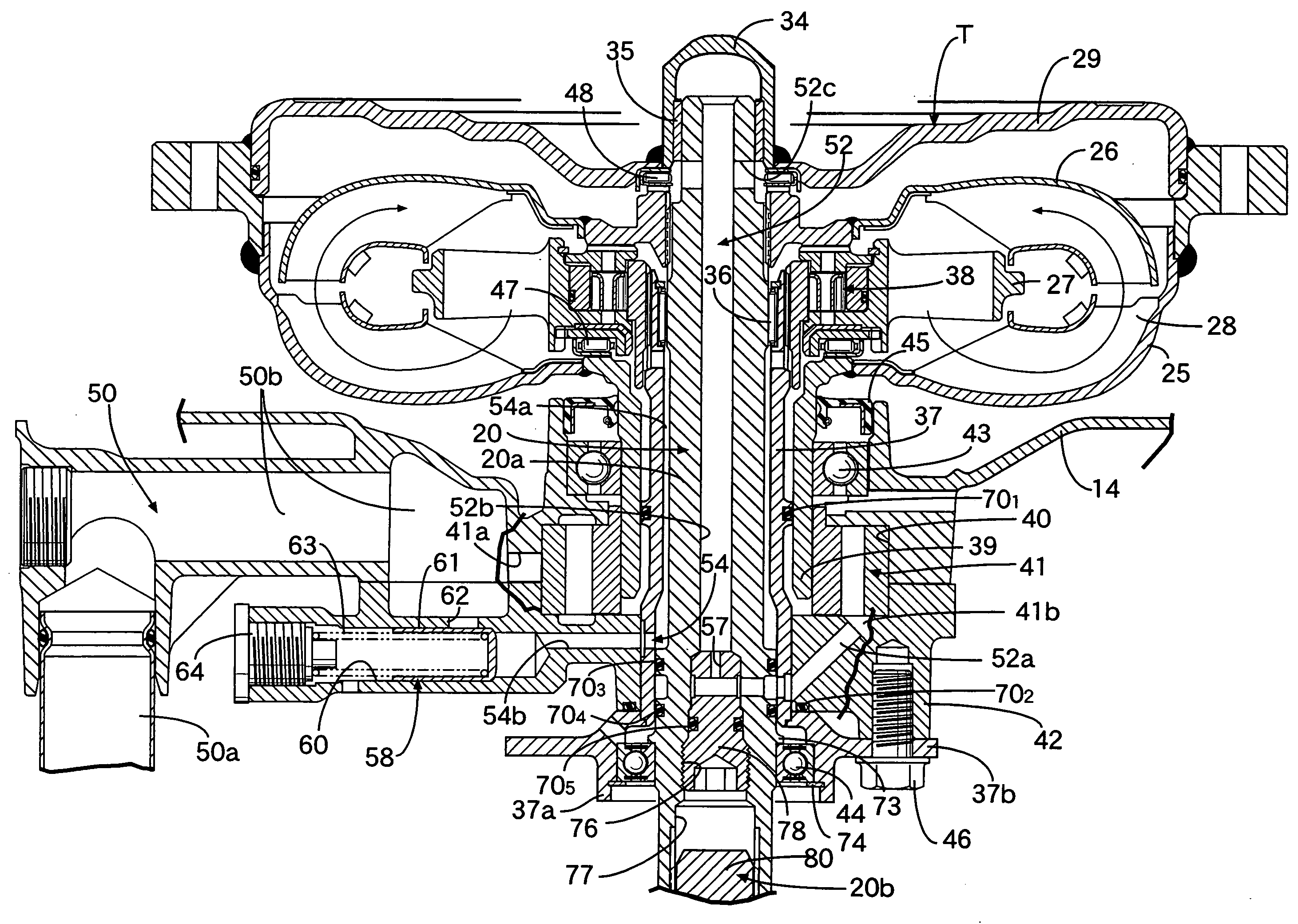 Vertical fluid power transmission and outboard engine system