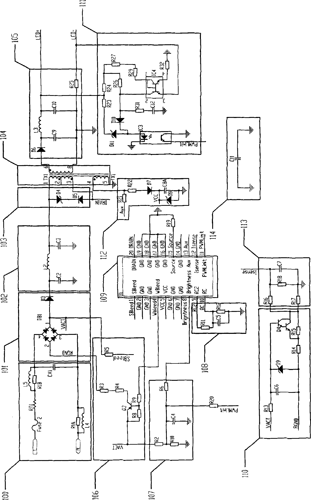 Isolated type LED light fixture adjustable light power supply