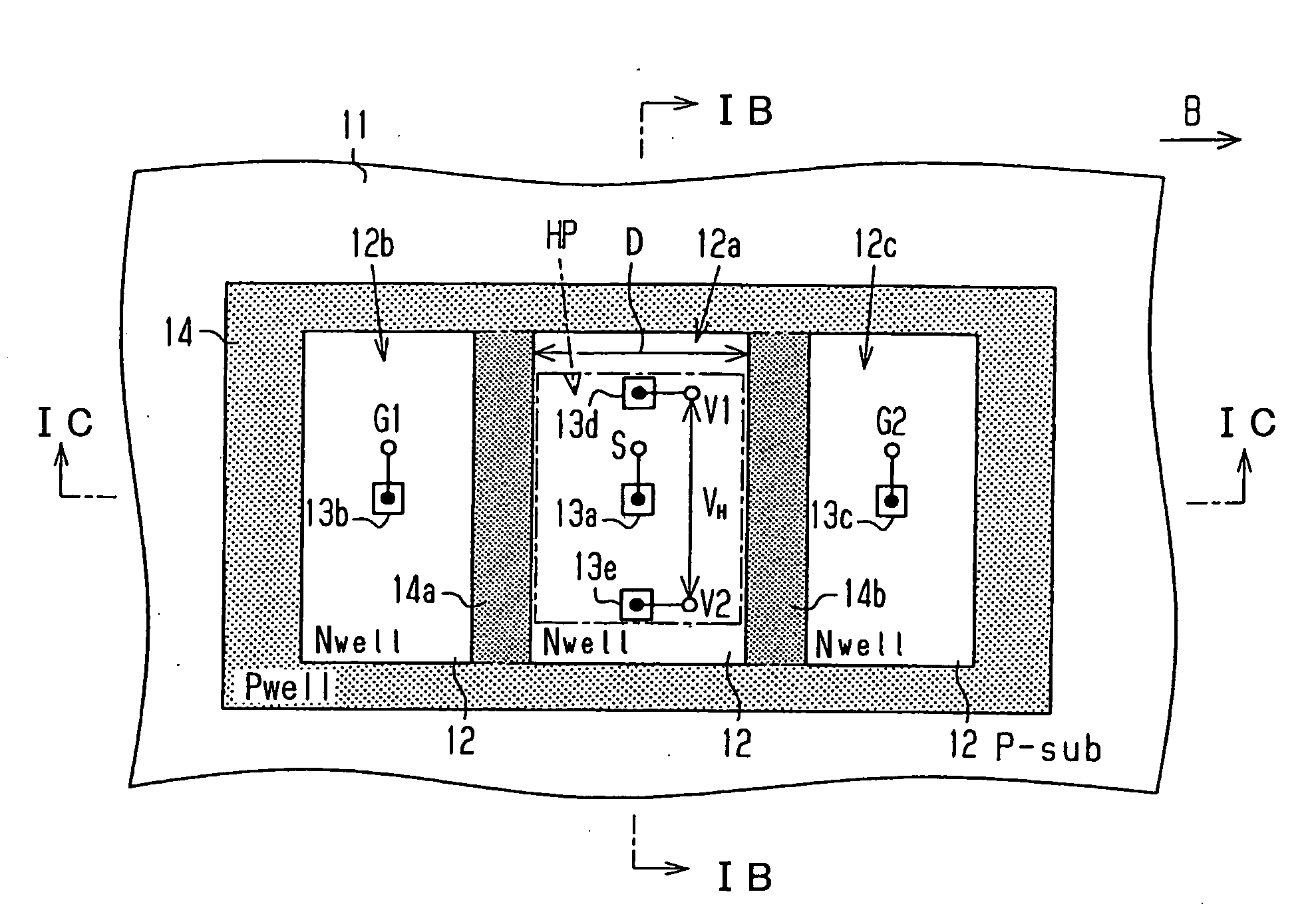 Magnetic sensor having vertical hall device and method for manufacturing the same