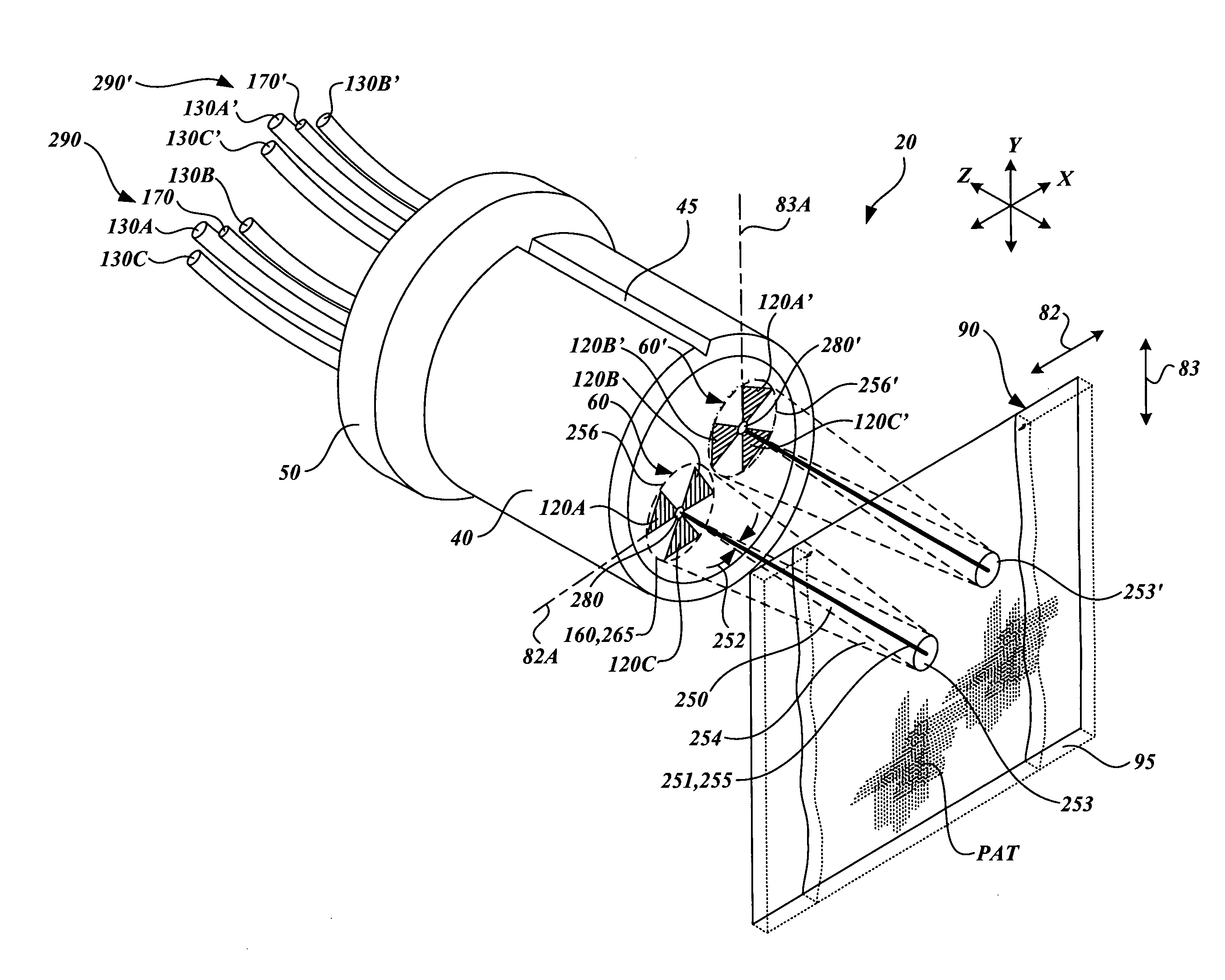 Miniature 2-dimensional encoder readhead using fiber optic receiver channels