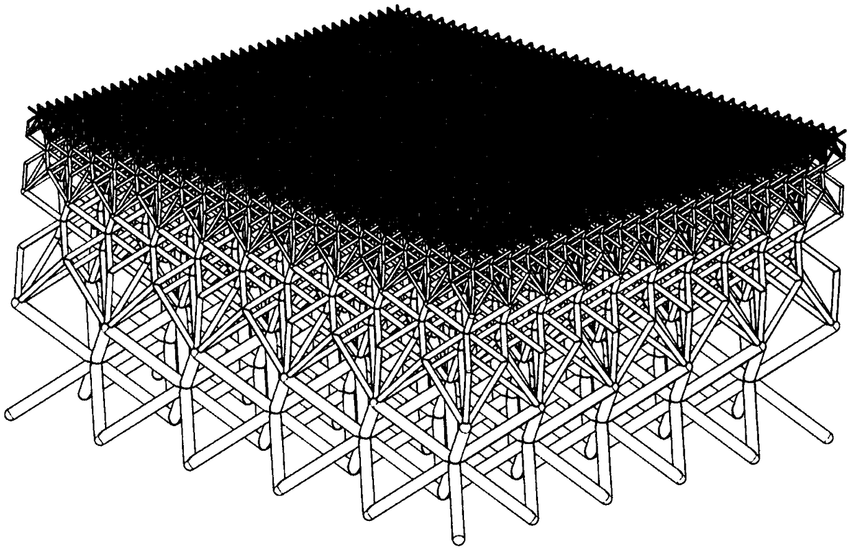 Variable-unit-cell-size opposite-pyramid gradient lattice structure with transition layers