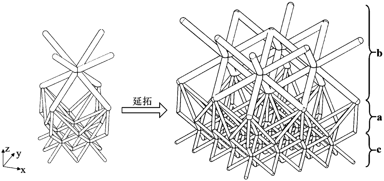Variable-unit-cell-size opposite-pyramid gradient lattice structure with transition layers