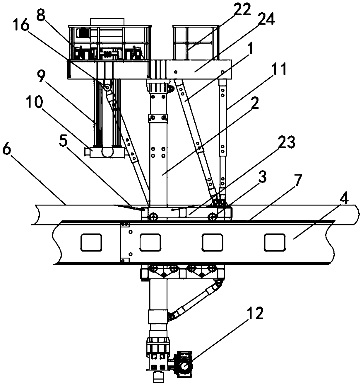 Matching structure of bridge girder erection machine supporting legs and main beam