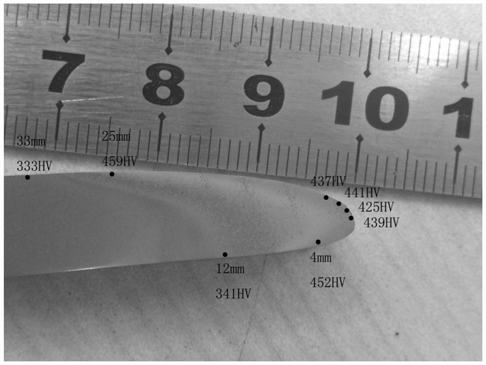 A laser hardening method for the steam inlet side of a large thickness steam turbine blade