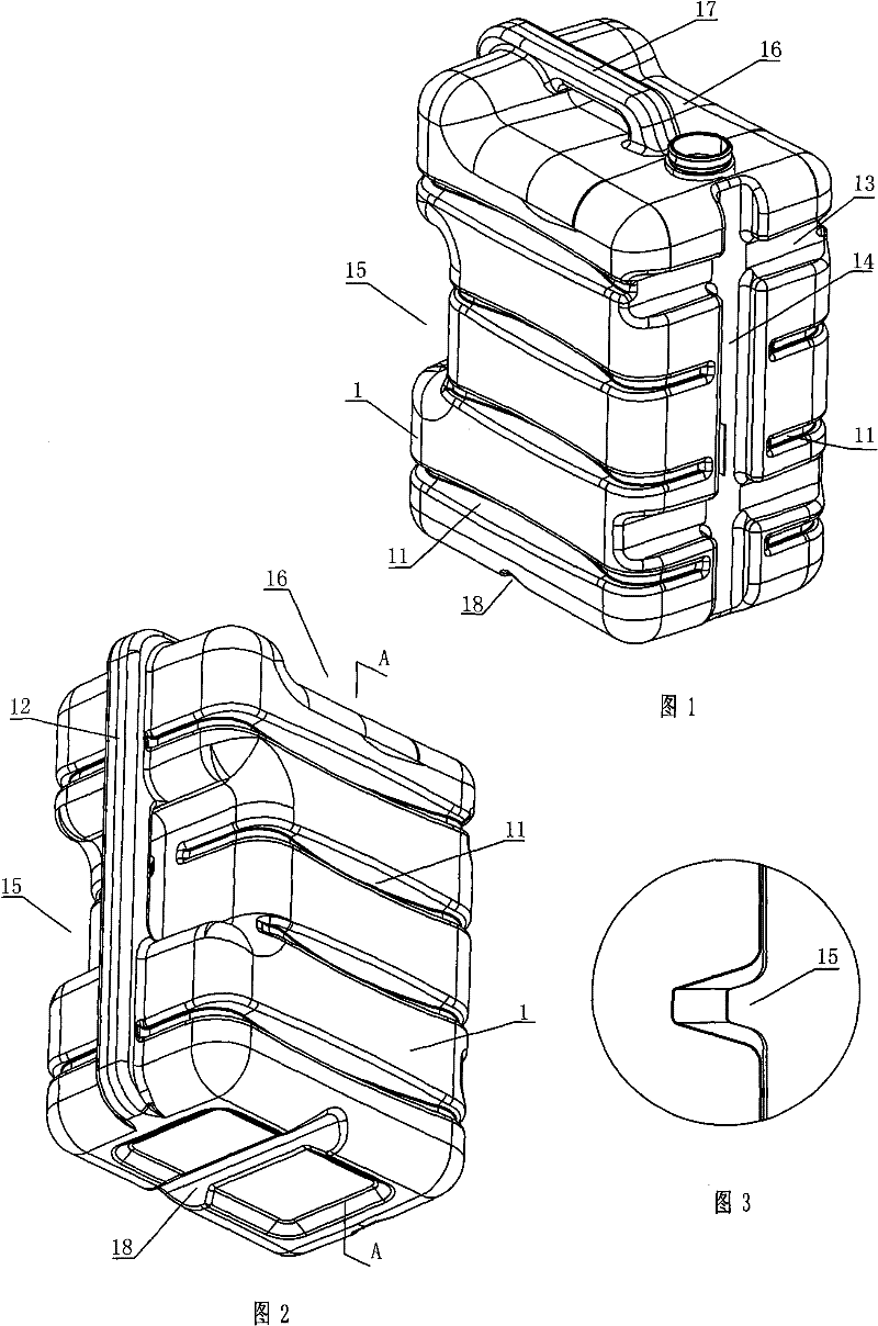 Bottle body with reinforcing ribs