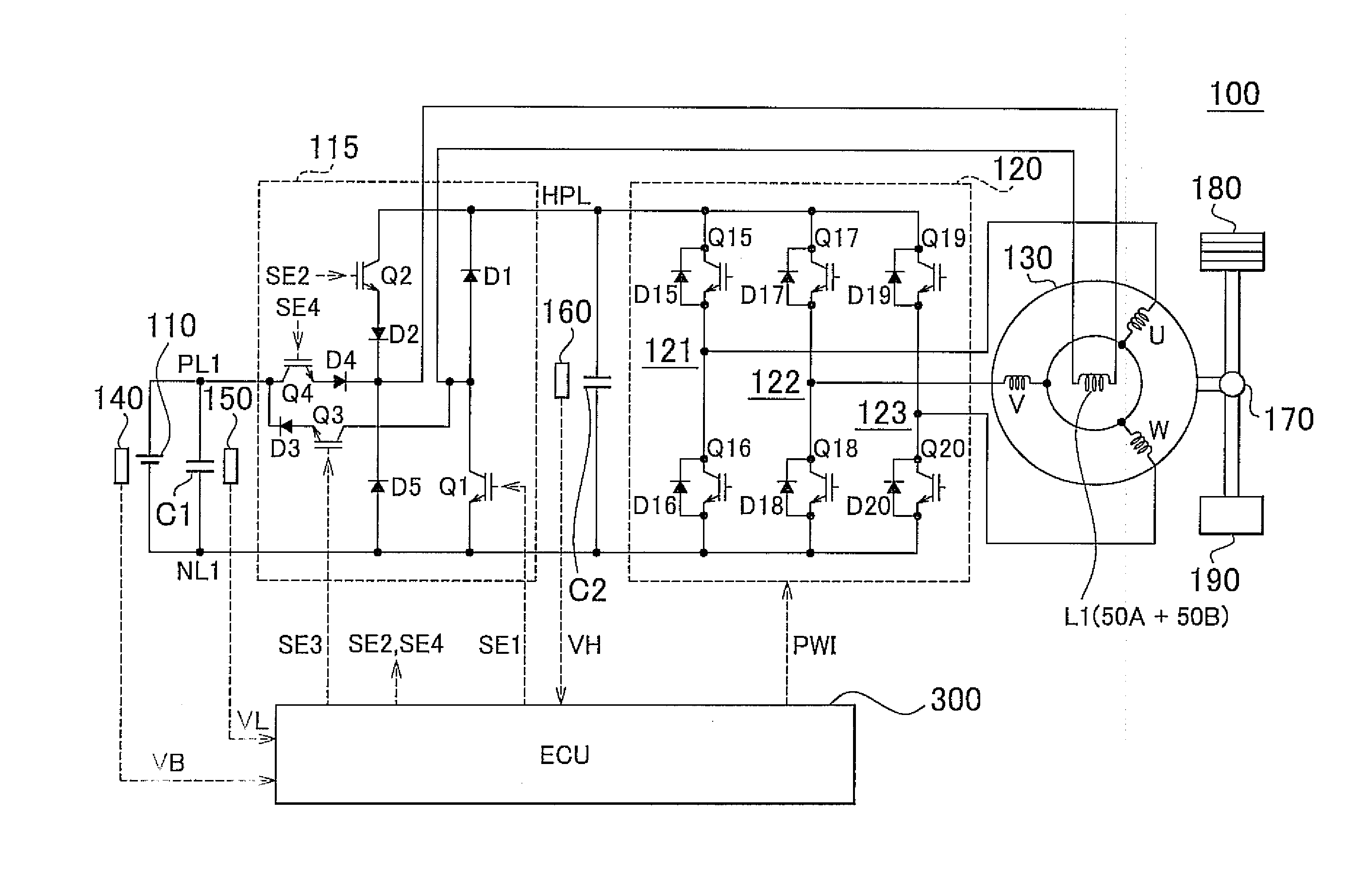 Electric motor driving device and vehicle equipped with the same