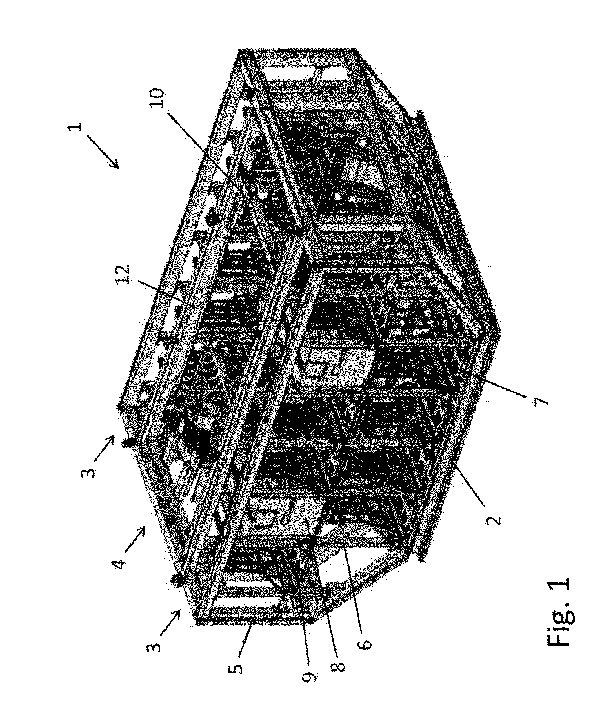 Cargo container comprising a storage rack module and a transport module