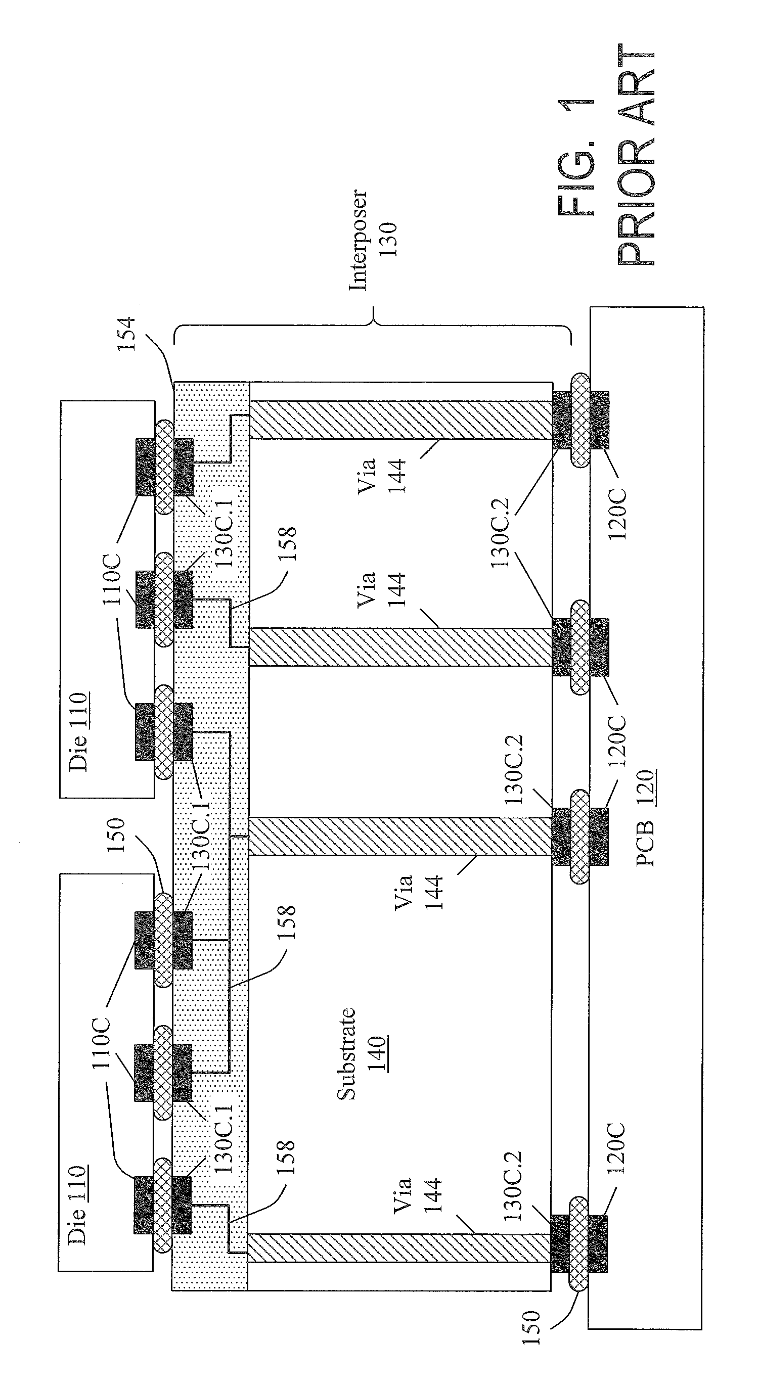 Substrates with through vias with conductive features for connection to integrated circuit elements, and methods for forming through vias in substrates