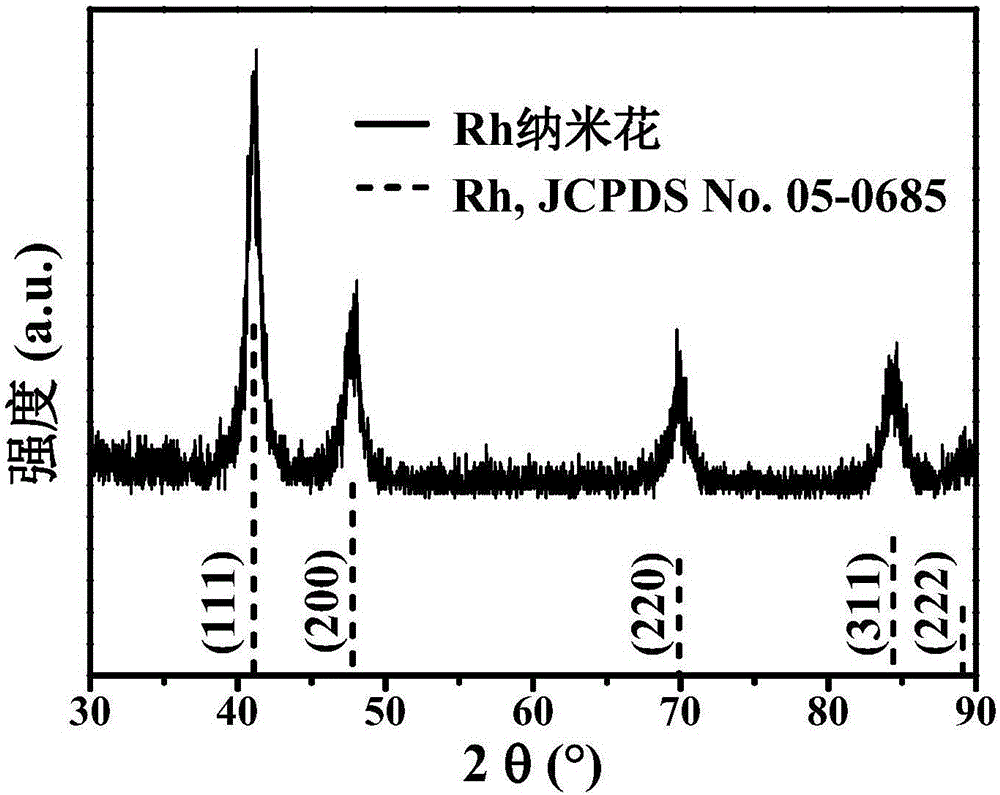 Preparation method of Rh nanoflower electrocatalyst for alkaline direct methanol fuel cell