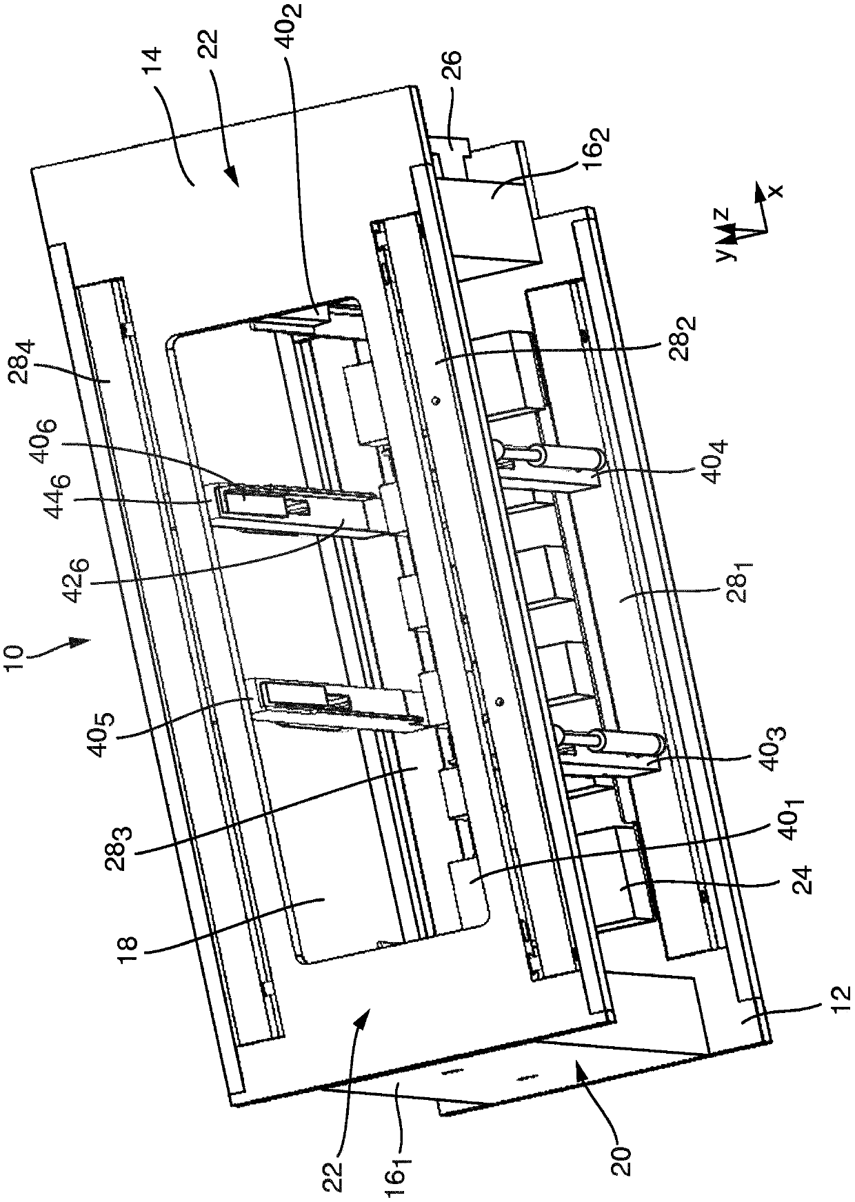 Assembly device for stacking a fuel cell stack