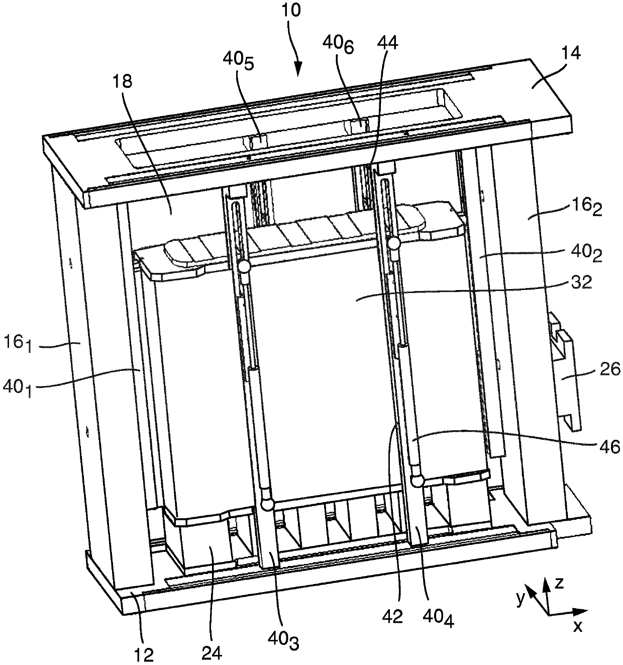 Assembly device for stacking a fuel cell stack