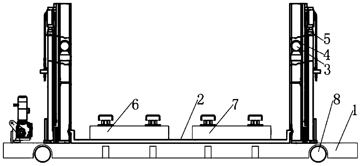 AGV stacking trolley with multiple cargo positions and double lateral fork entering