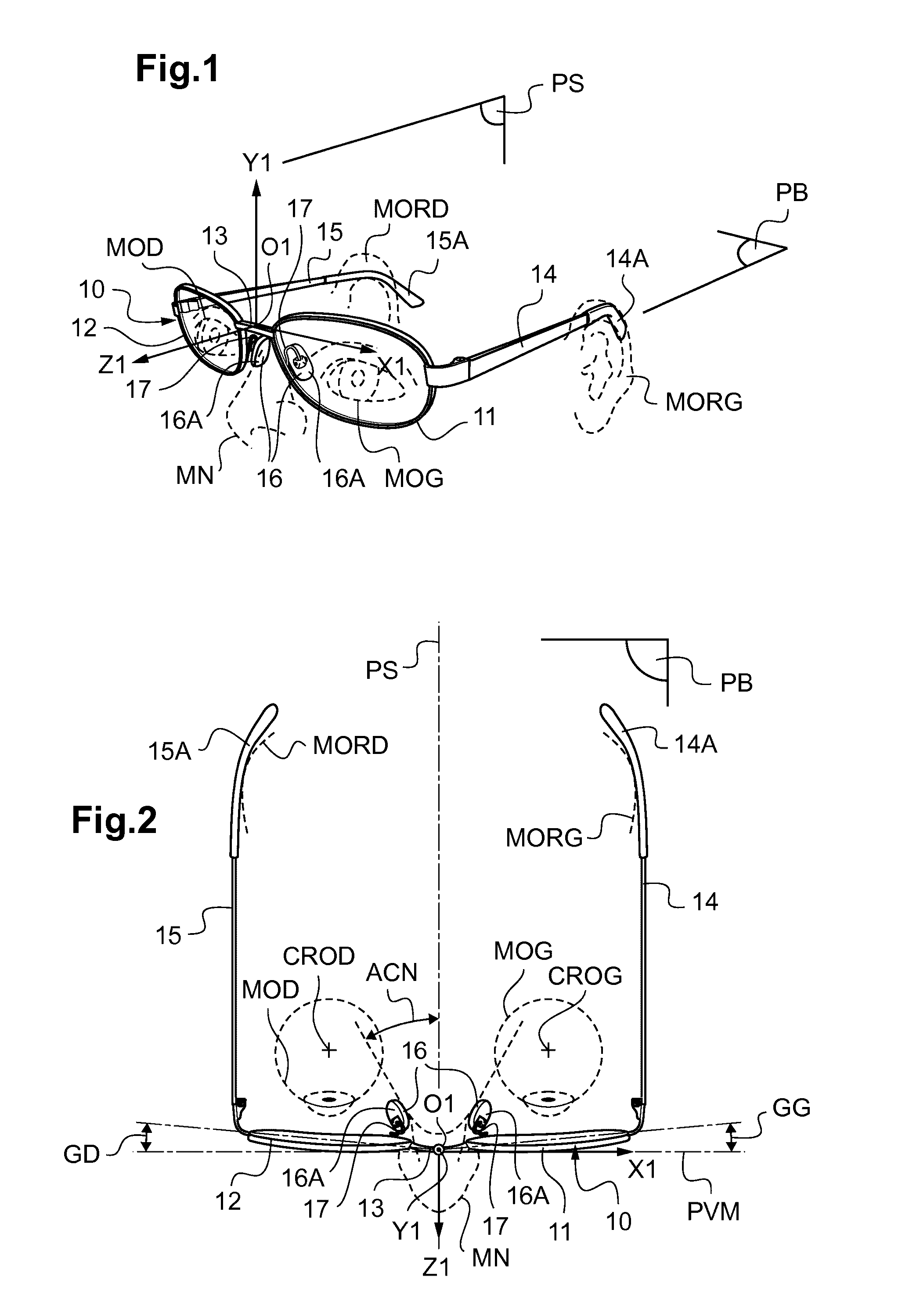 Method for fitting an actual predetermined glasses frame for the use thereof by a given wearer
