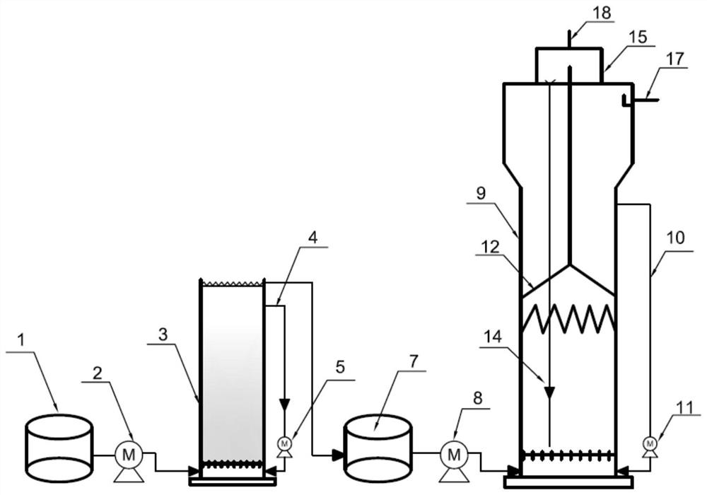 Cooperative treatment device for high-concentration nitrate waste liquid and organic waste liquid and two-phase treatment method thereof