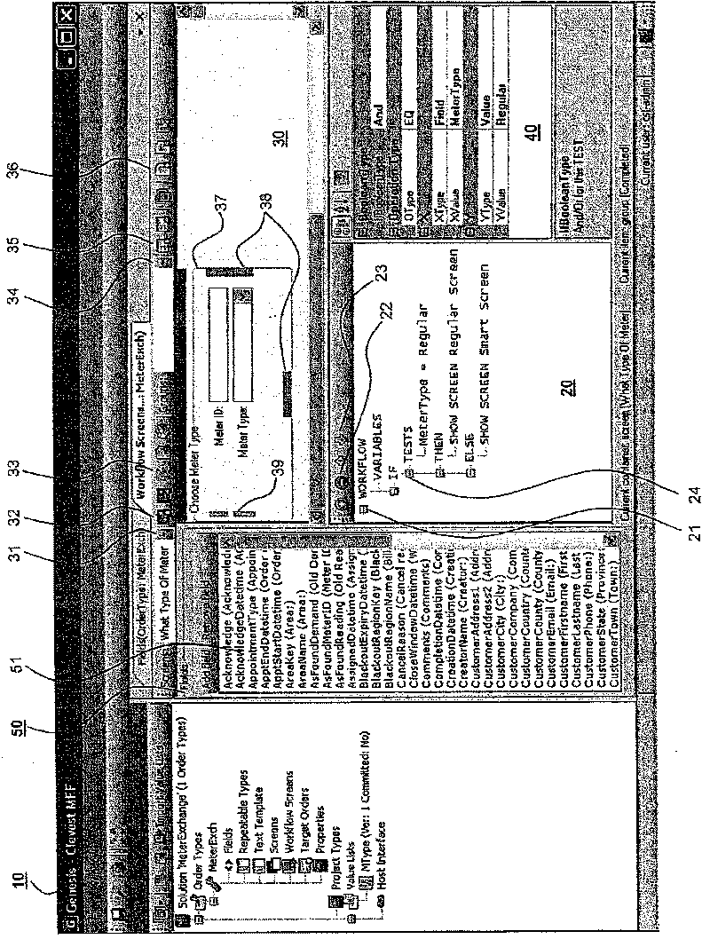Method and system of editing workflow logic and screens with a gui tool