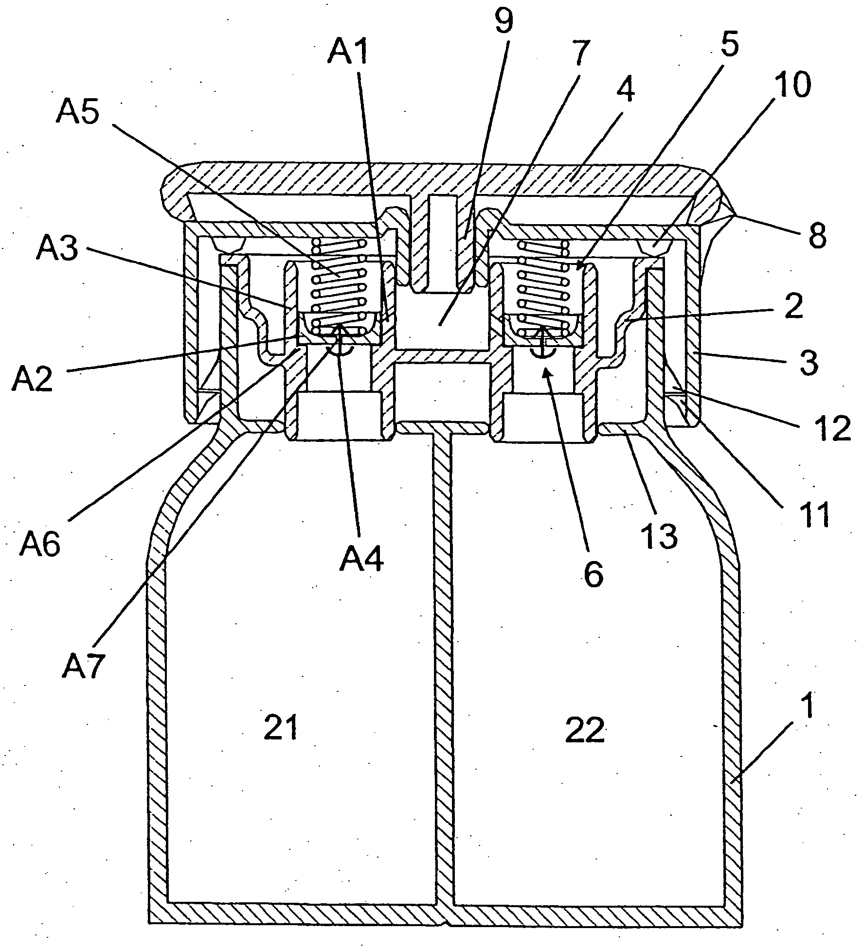 Multi-chamber container with device for discharge of a substance