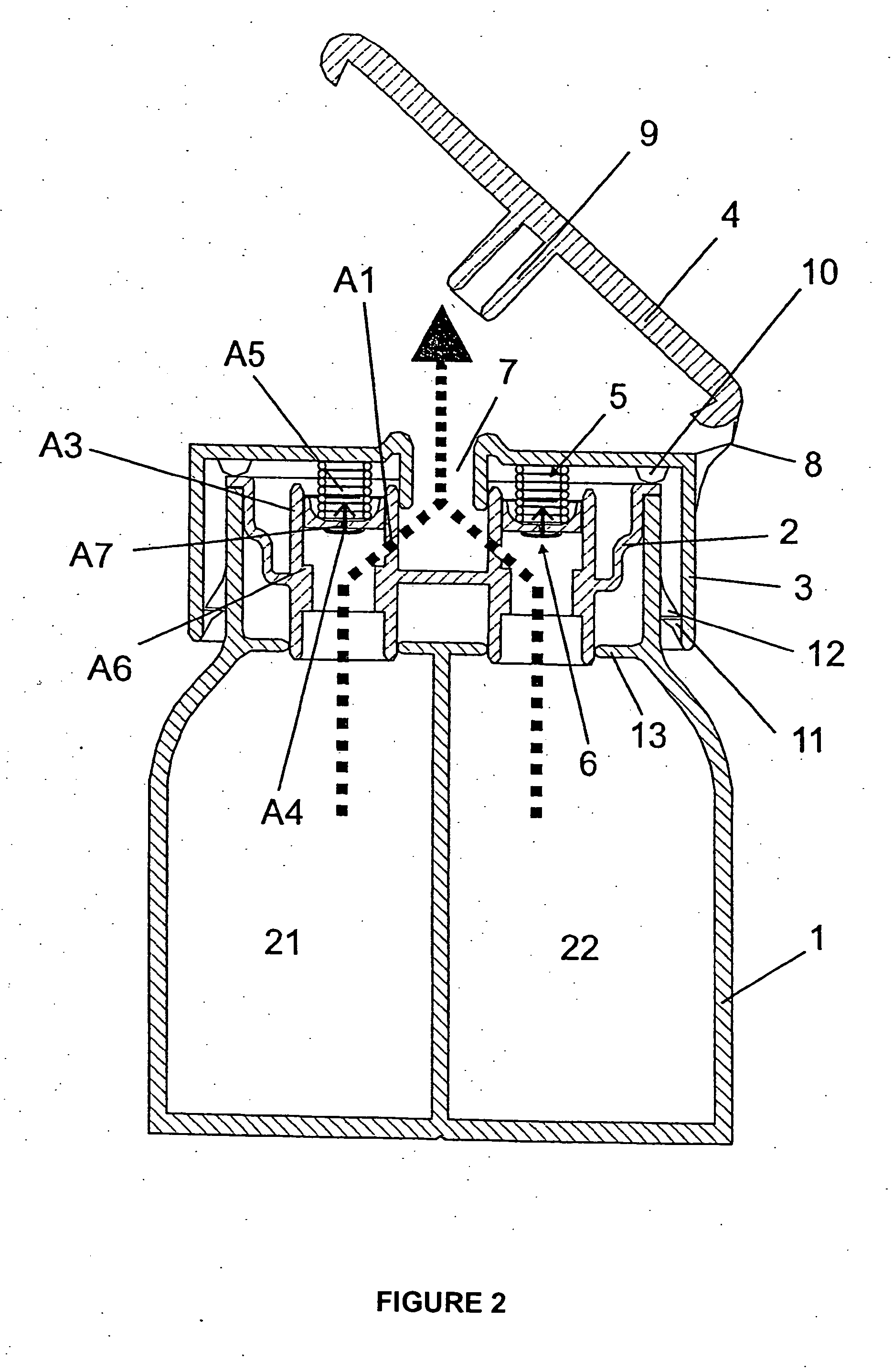 Multi-chamber container with device for discharge of a substance