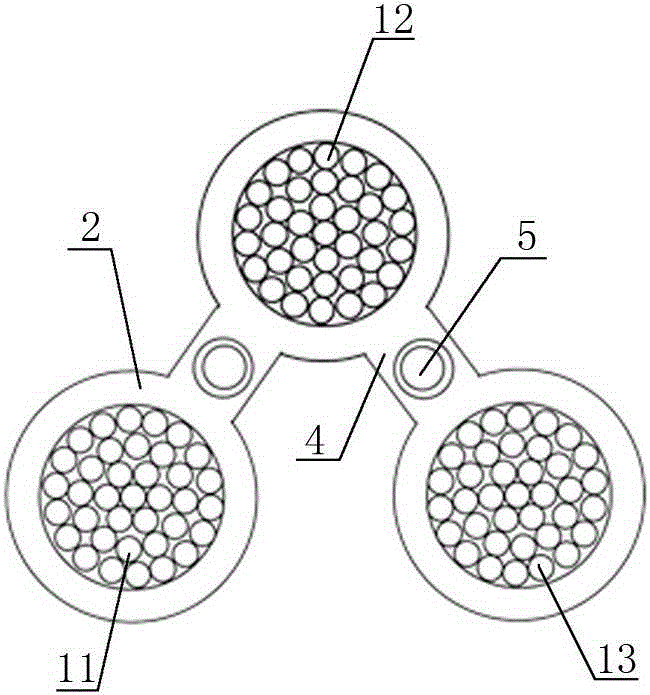 Low-voltage overhead parallel bunched insulated wire with prefabricated micro tubules for blown optical cables