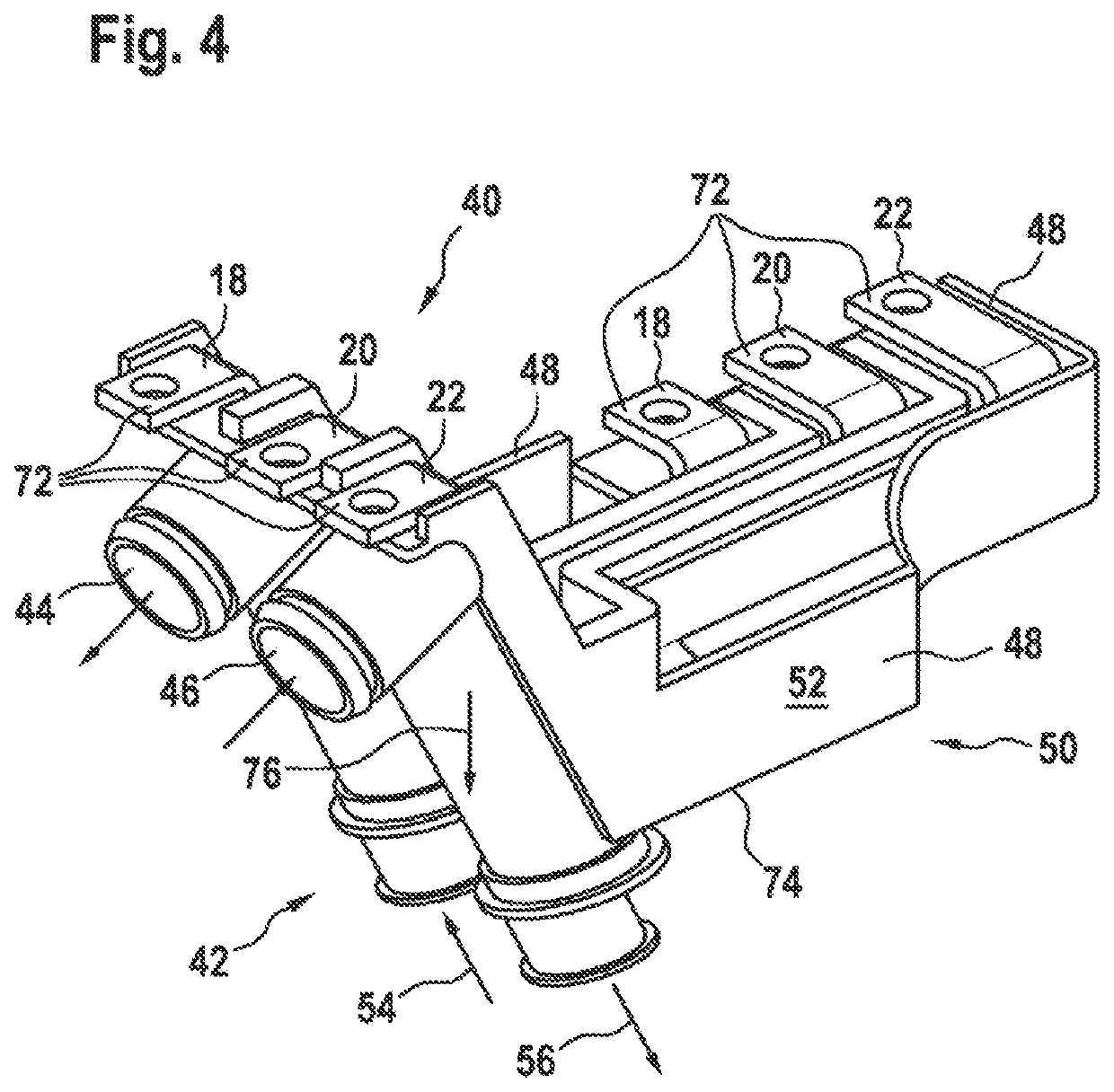 Insulating device with cooling medium line