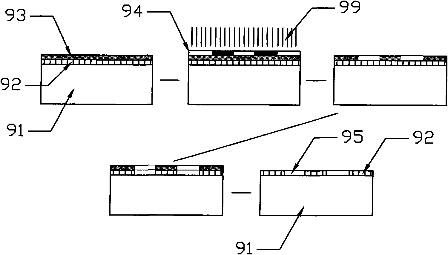 Large size conductive substrate thick circuit write-through device and write-through technology thereof